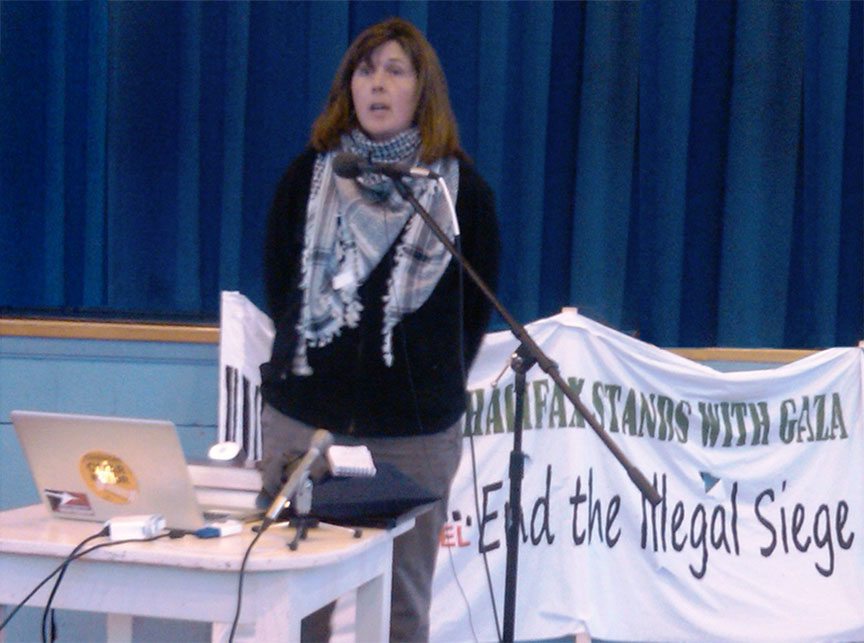 macafee v2_gaza_rally "At IJV-Halifax-sponsored rally January 10, Halifax postal worker Toni MacAfee reports on her adventures in Cairo as part of the Canadian delegation to the Gaza Freedom March."